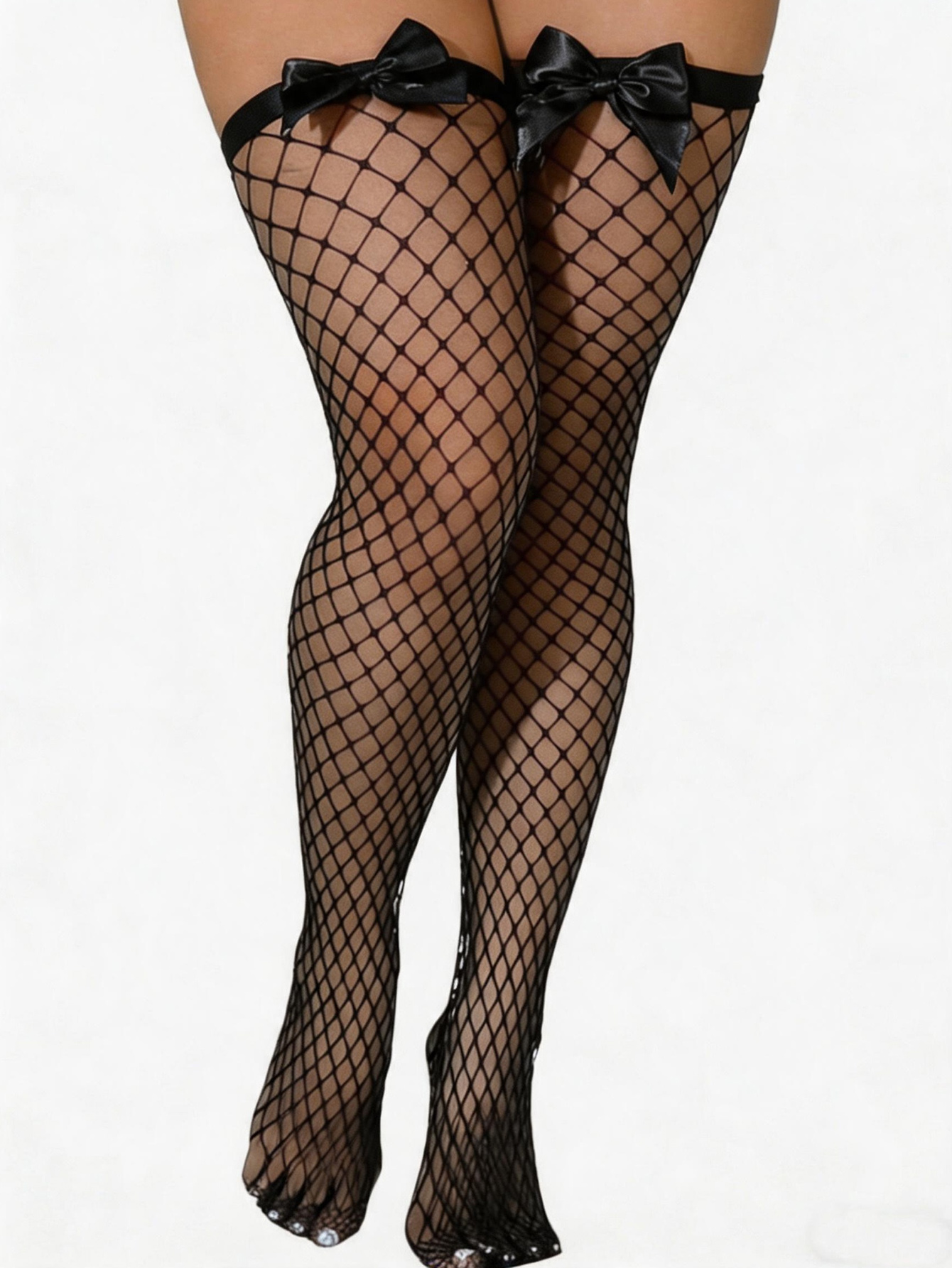 Black Big Satin Bow Top Fishne - Fishnet Stocking Women review and price